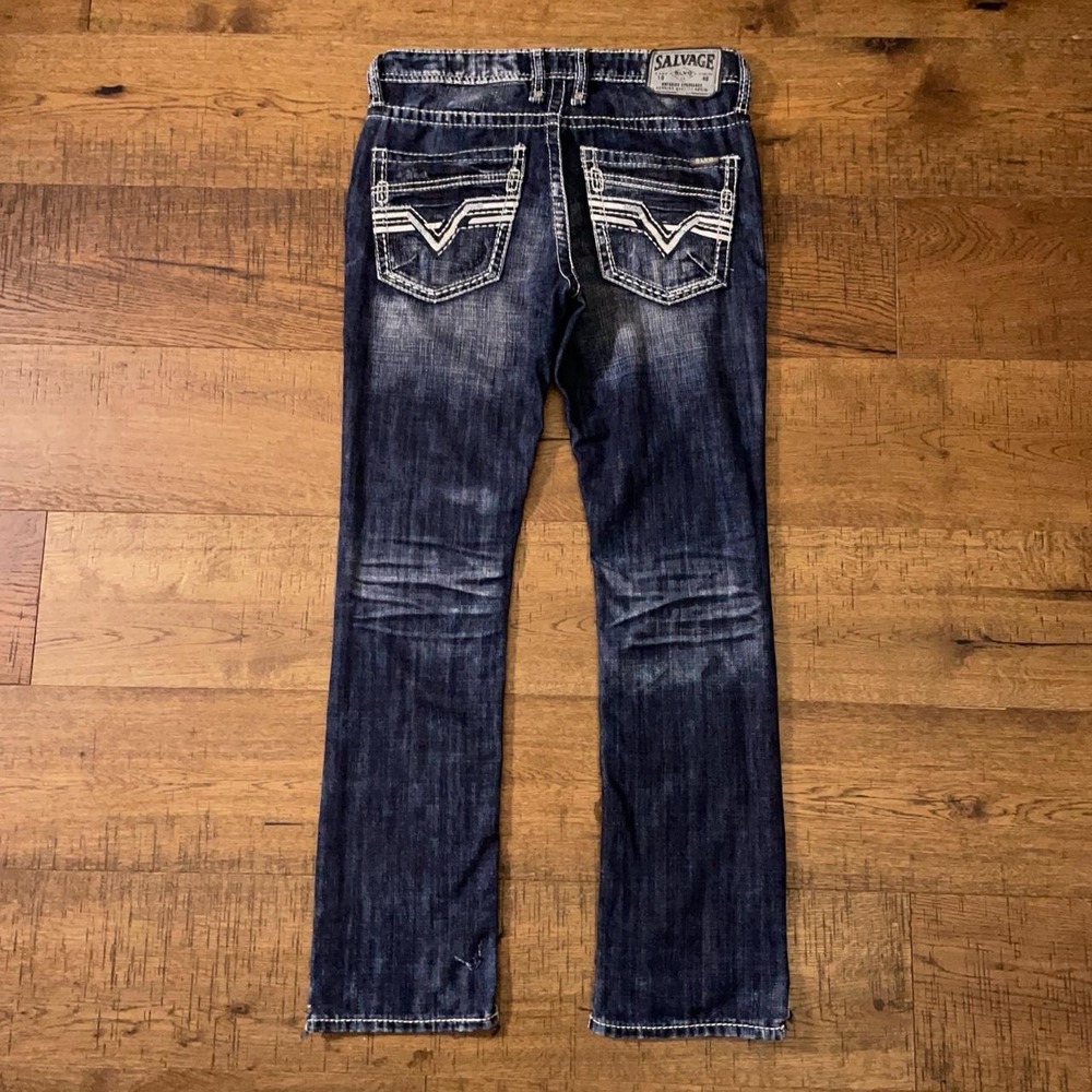 Buckle Salvage Denim Jeans Womens 30x29 Blue Y2K Western Low Rise Slim Straight